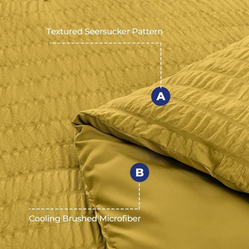 HYMOKEGE Twin XL Comforter Set - Mustard Yellow Seersucker 5-Piece Luxury Bedding Set