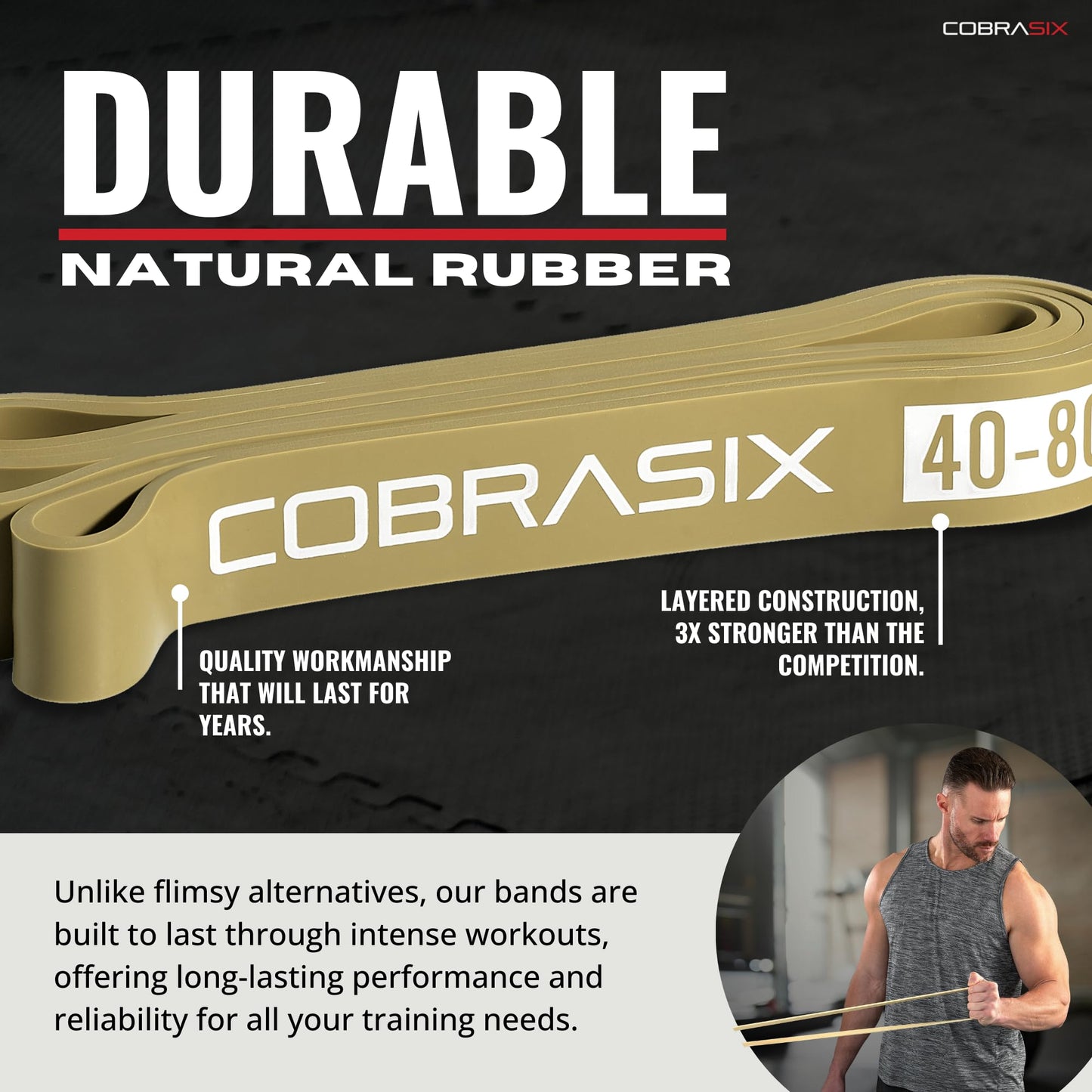 COBRASIX Set of 6 Resistance Bands with Handles, Door Anchor & Bar | Long Resistance Bands for Working Out & Strength Training | Exercise Bands for Home Gym | Pull Up Assistance Bands | Men and Women