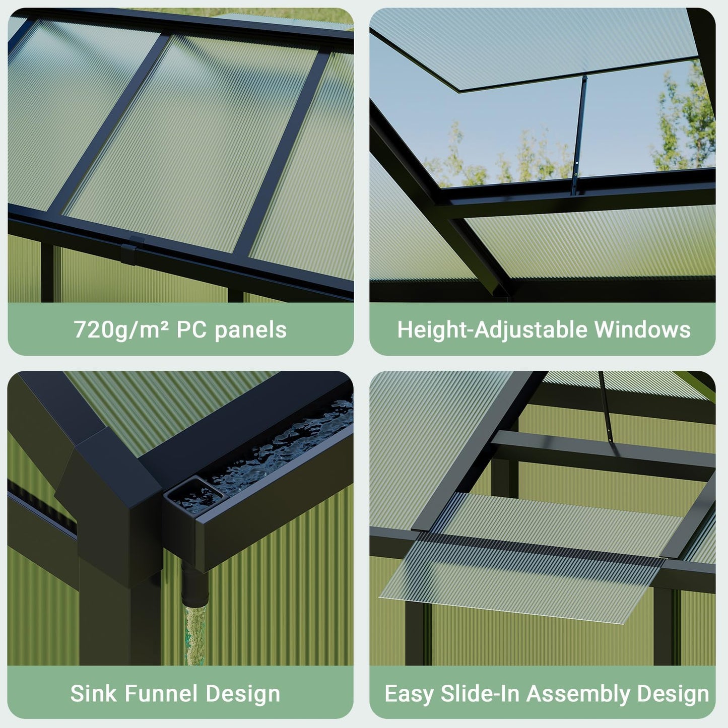GarveeHome 6X8 FT Greenhouse, Walk-in Greenhouse Kit with Aluminum Frame, Polycarbonate Panels, Adjustable Roof Vent, Sliding Door, Secure Lock for Outside Garden, Patio, Backyard