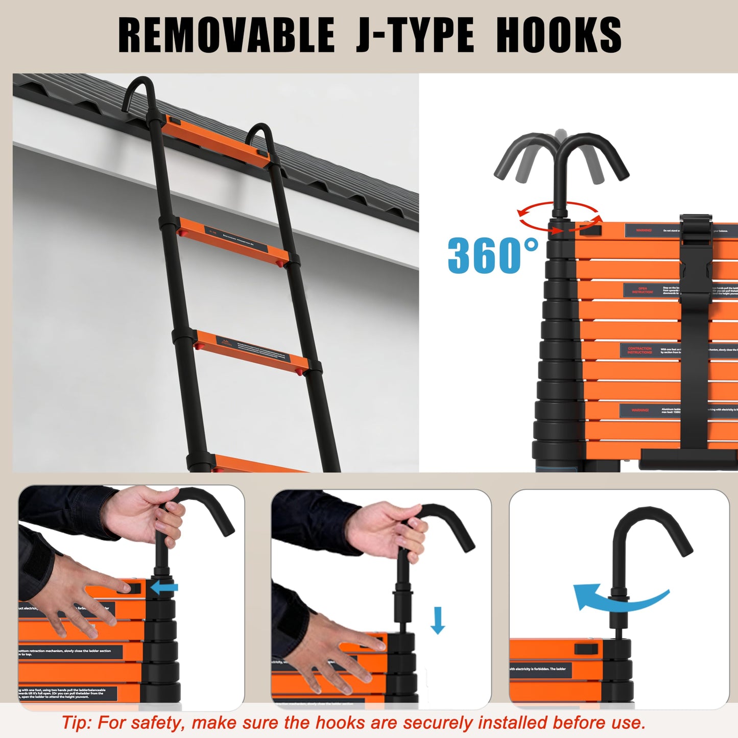 AOPENG Telescoping Ladder,10.5FT Quick Folding Aluminum Extension Ladder for RV/Home/Outdoor, 330lbs Max Load