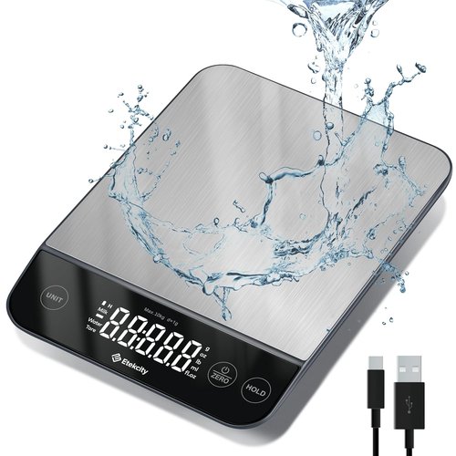 Etekcity Digital Kitchen Scale - Precise Grams & Oz Measurements | USB Rechargeable, Waterproof, 22lb Capacity, Silver