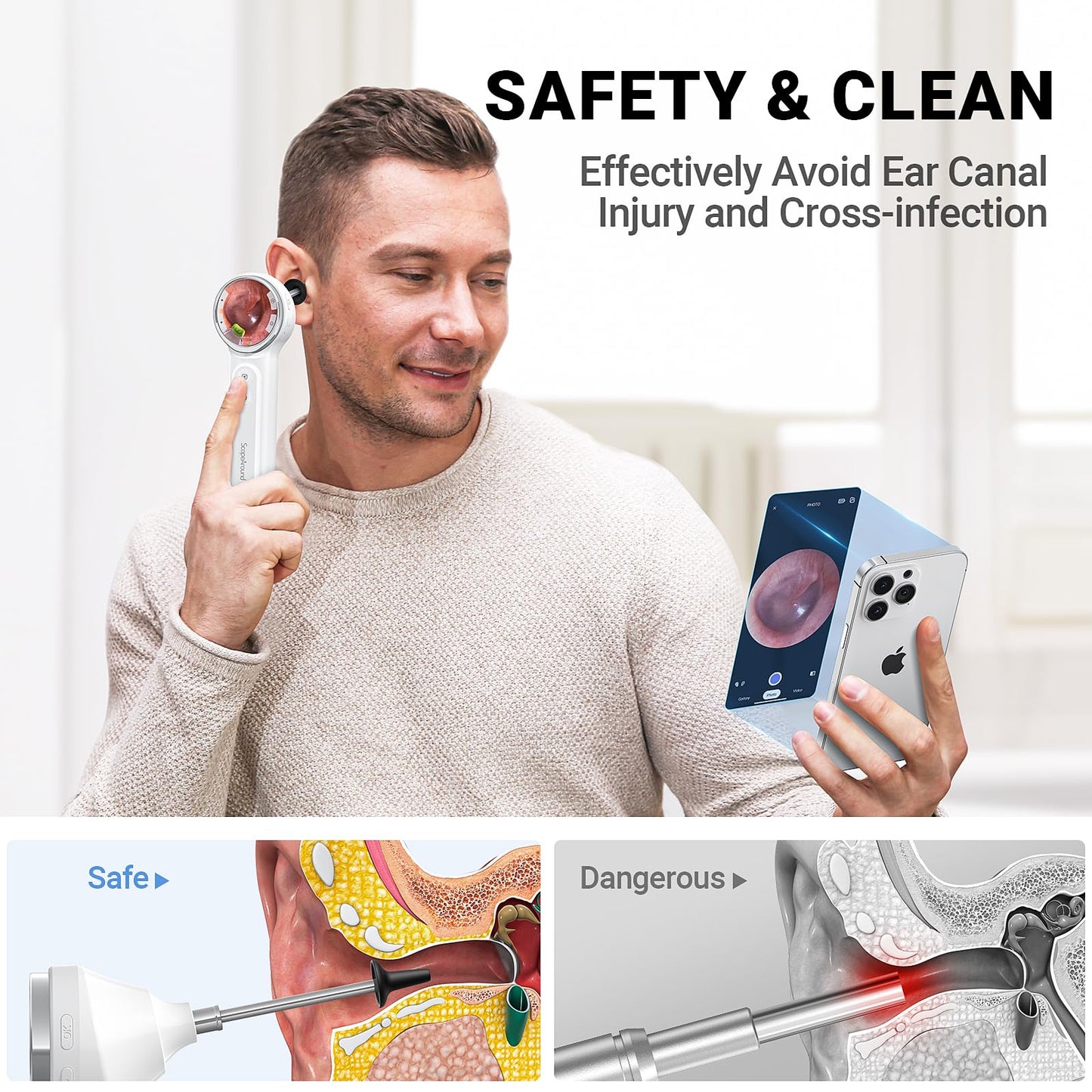 ScopeAround Otoscope, 720PHD Ear Scope Set, Digital Otoscope w/1.85in IPS Screen, Ear Wax Removal Tool Camera, Video Otoscope Ear Camera with 6 LED Lights, Compatible with Android/iPhone