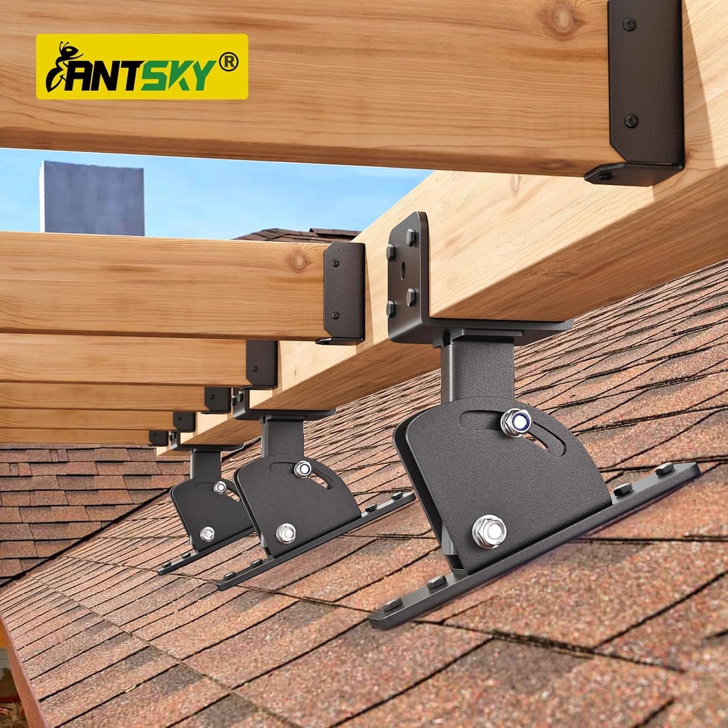 Pergola Brackets, Adjustable Angles Saddle Roof Riser Brackets for Patio Cover Stainless Steel Pergola Bracket Kit Patio Roof Riser Patio Kit (4Pack)