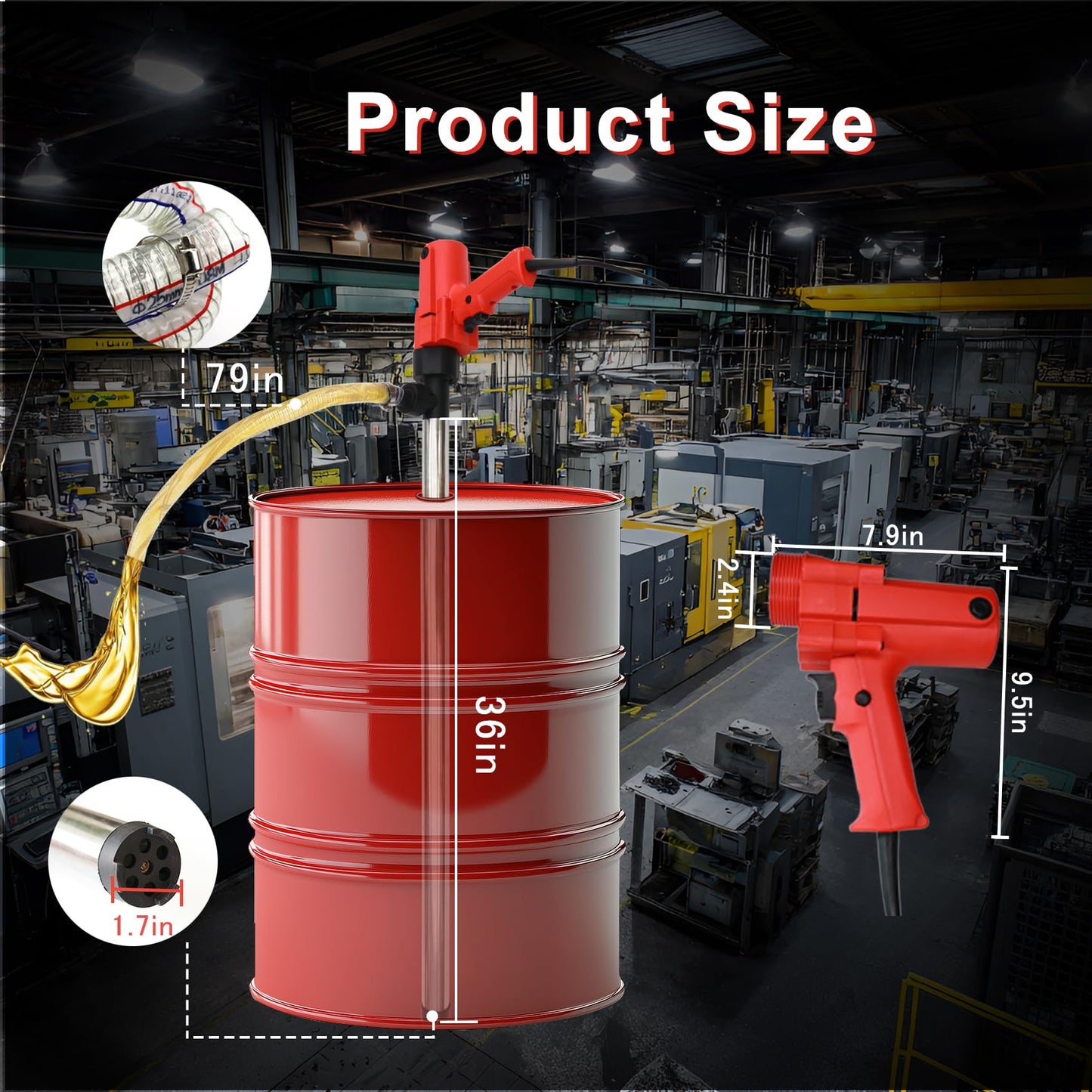1980W Electric Fuel Transfer Barrel Pump, 110V 11000RPM,for 55Gallon Electric Transfer Pumps with 36in Stainless Steel Tube and 6.6ft Steel Wire Hose, for Diesel,Kerosene,White oil，etc