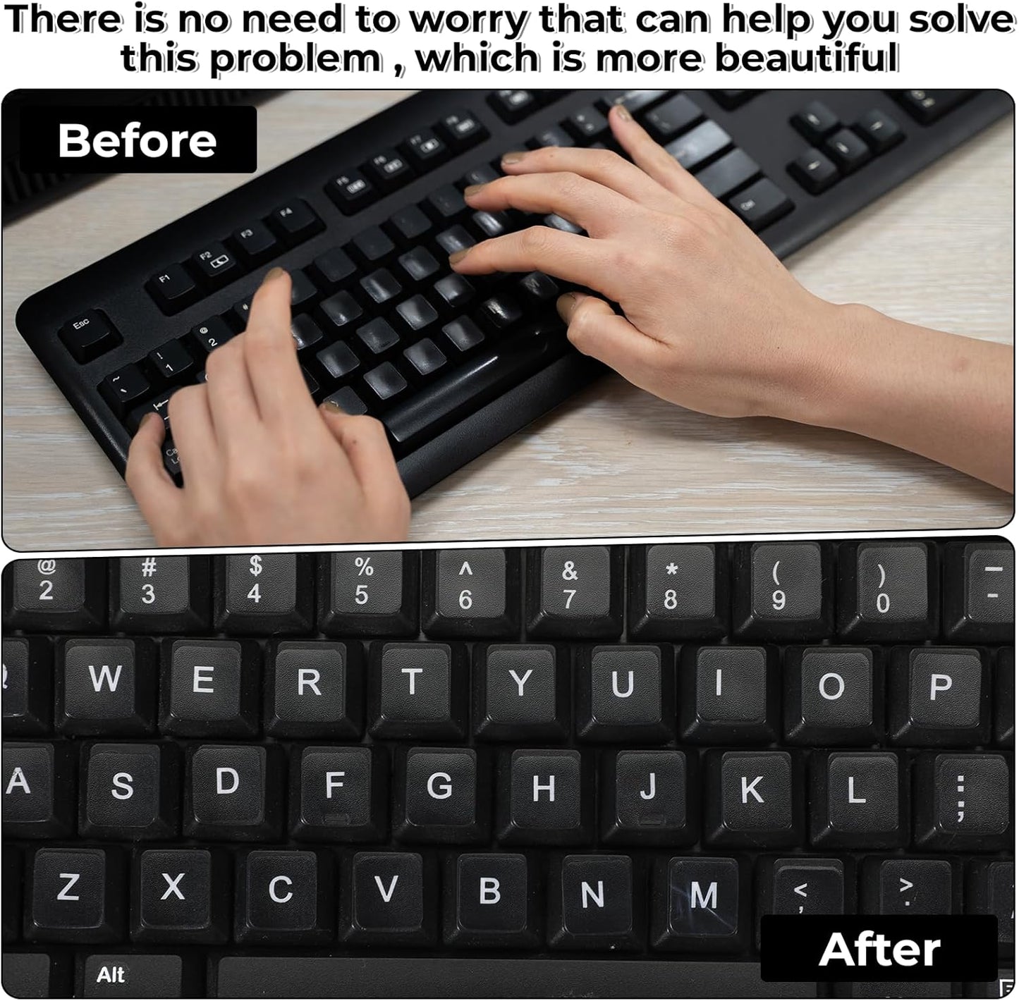 Josojoou 4PCS Keyboard Letter Stickers, Ultra-Clear Black Background with White Text Laptop Keyboard Stickers