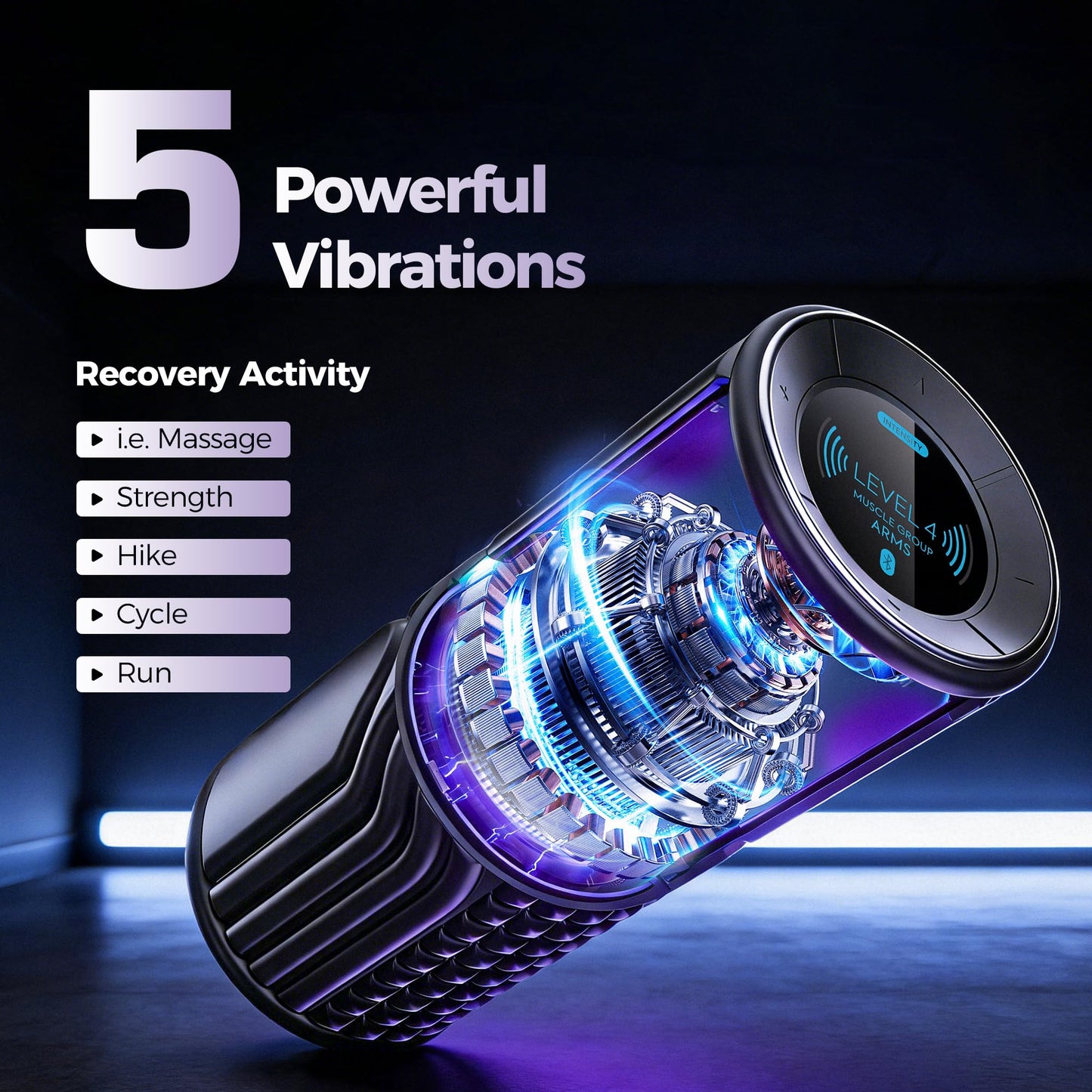 Vibrating Foam Roller with Smart APP Control, 5-Speed Electric Deep Tissue Massage Roller for Back Pain Relief, Muscle Recovery, Physical Therapy, Yoga, Neck, Leg Pain - Rechargeable & Portable