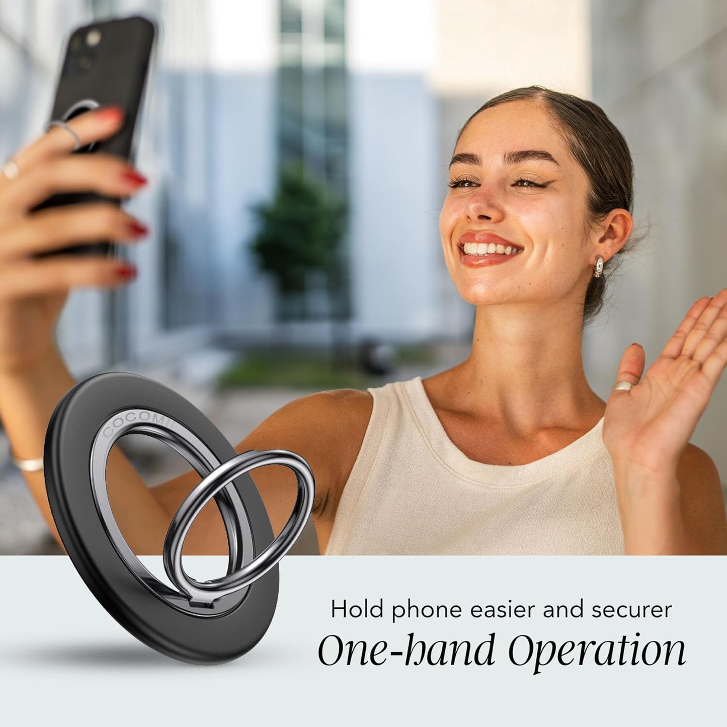 COCOMII 360 Magnetic Phone Ring Holder for MagSafe, Rotation Finger Grip Stand, Matte Black
