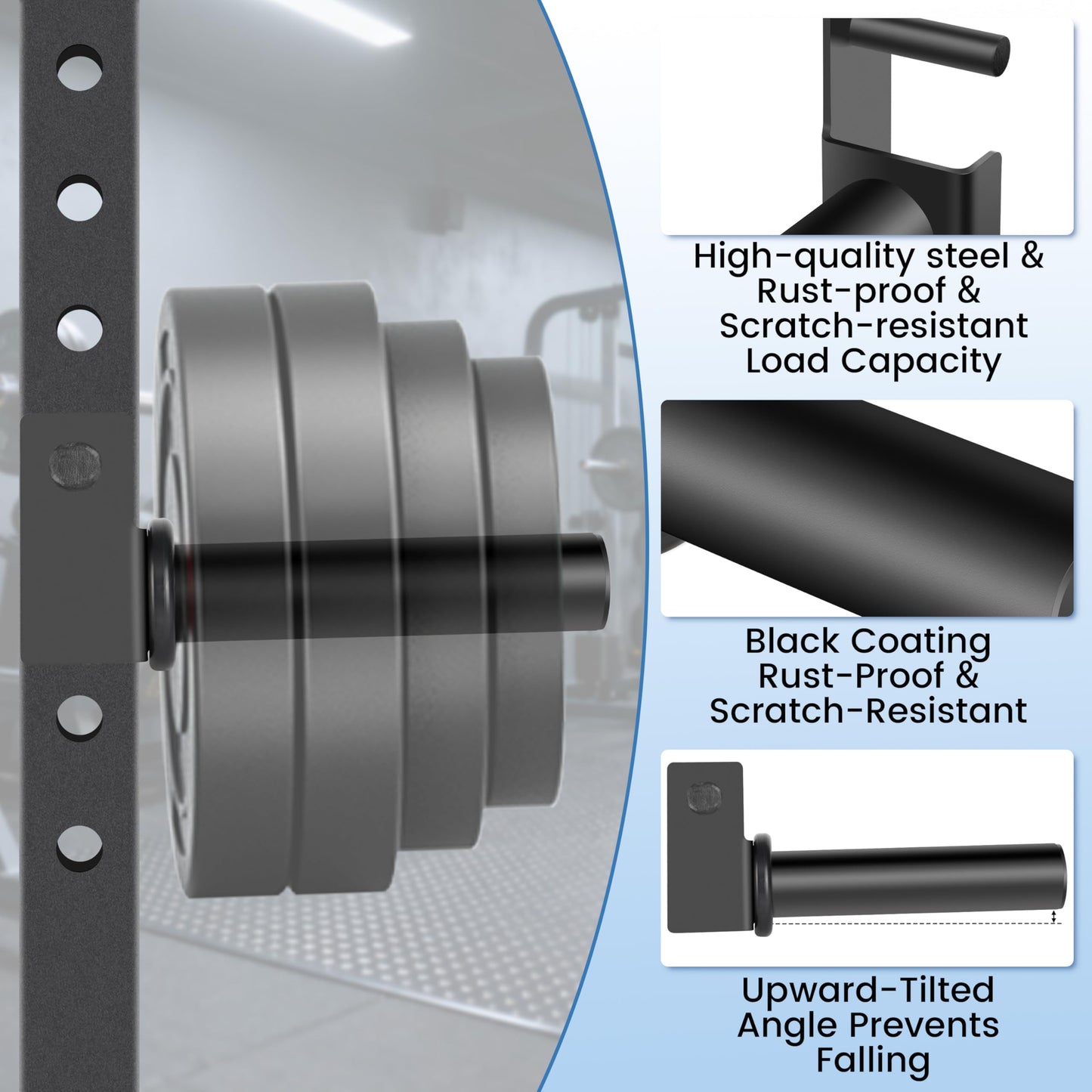 EVERYMATE Power Rack & Squat Rack Attachments Olympic Weight Plate Holder – Fits 3x3 Inch Tubes, 1" Hole – Bumper Plate Storage（4 pack）
