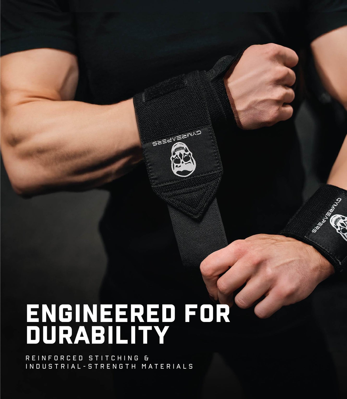 Gymreapers Weightlifting Wrist Wraps (Competition Grade) 18" Professional Quality Wrist Support with Heavy Duty Thumb Loop - Best Wrap for Powerlifting, Strength Training, Bodybuilding(Black,18")