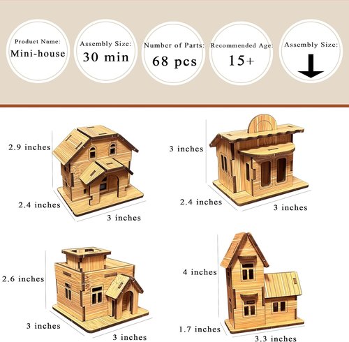 Log Cabin 3D Puzzle by Wooden - DIY Miniature House Model Kit for Teens | 4-in-1 Assembly Fun