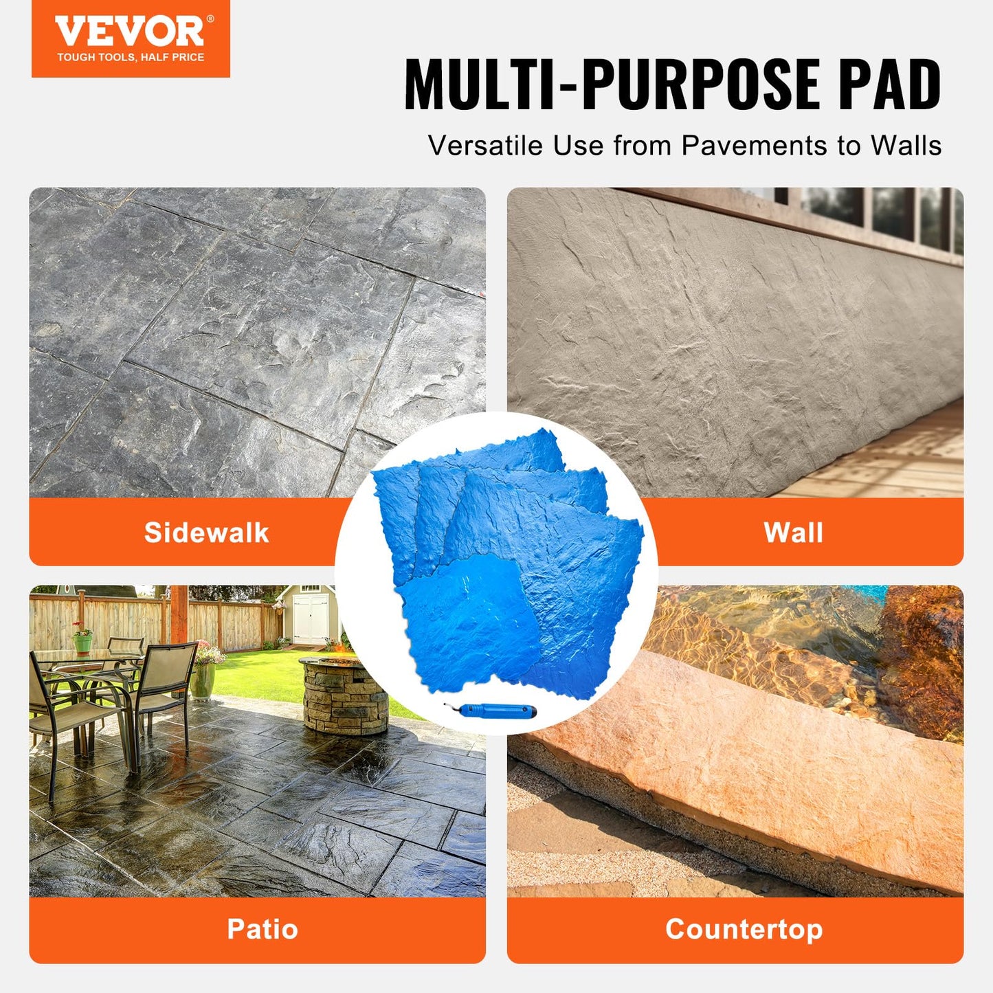 VEVOR Concrete Stamps Mat, 36 x 36 in & 18 x 18 in, 4 pcs Concrete Texturing Skin Polyurethane Stamp Stone Tile Texture Mat, Slate floor Imprint Seamless Stamp Concrete Molds for Outdoor Decorative