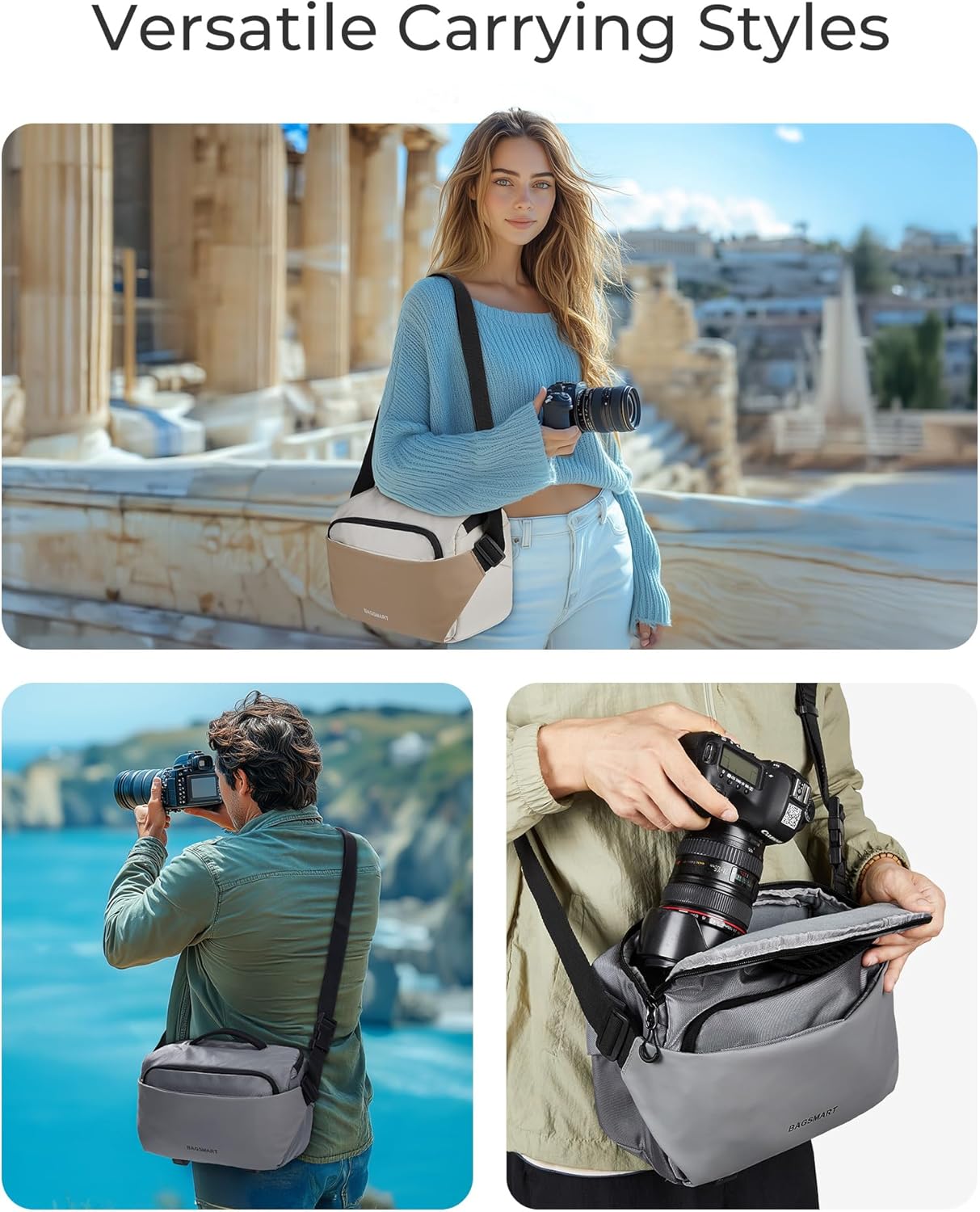 BAGSMART Camera Sling Bag, Small Camera Bags for Photographers with Tripod Holder, Waterproof DSLR/SLR/Mirrorless