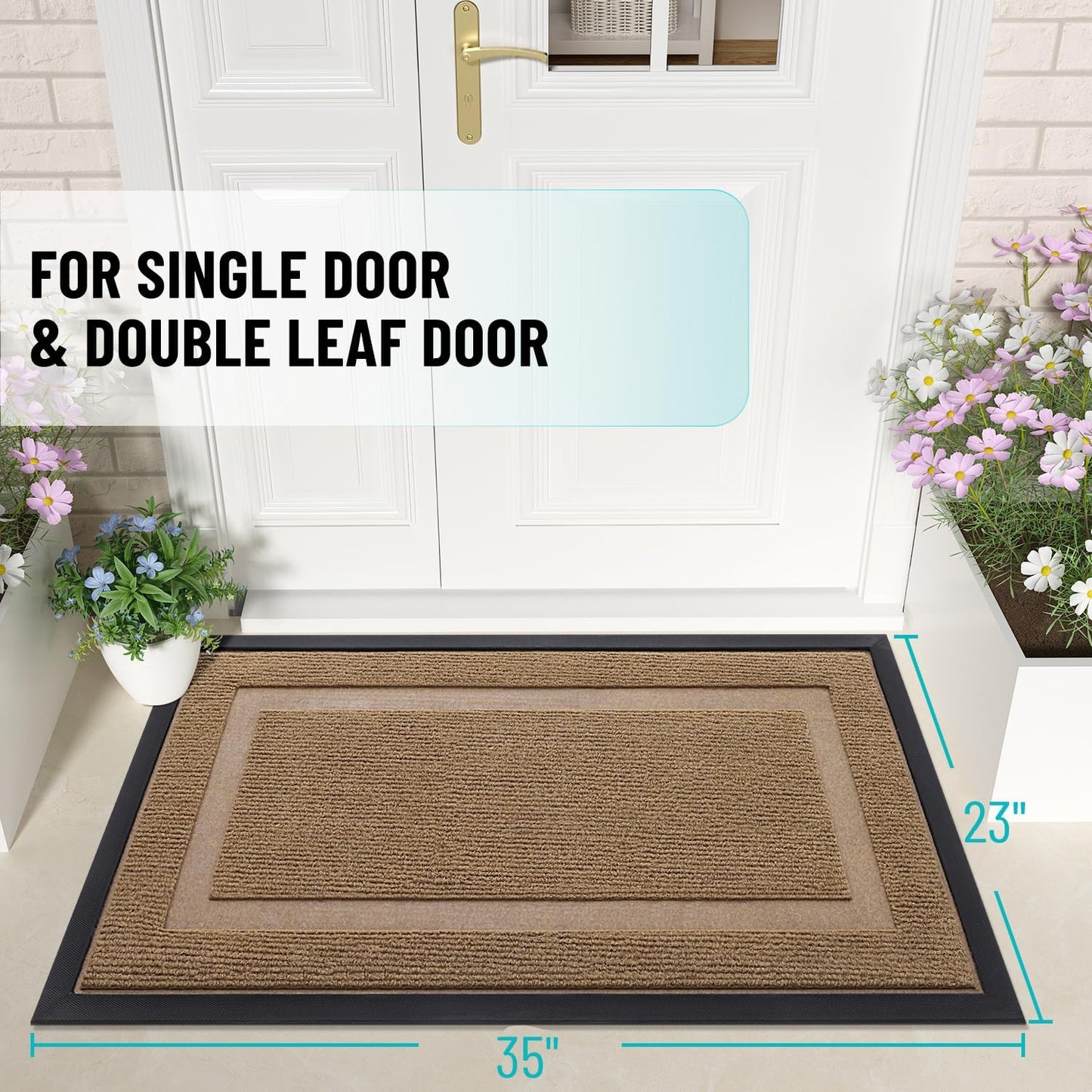 OLANLY Indoor Outdoor Front Door Mat - Waterproof, All-Weather, Easy Clean | 35x23, Light Brown