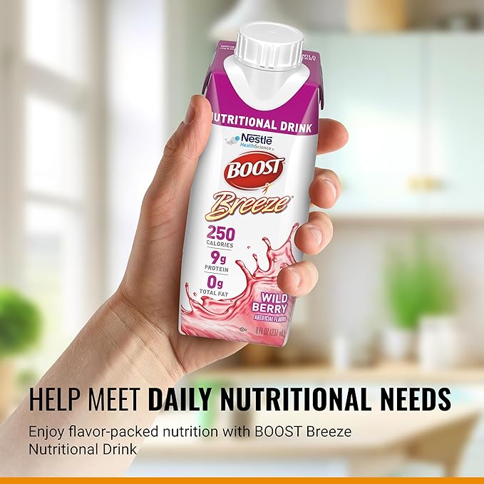 BOOST Breeze Clear Nutritional Drink - 250 Calories - 19 Vitamins & Minerals - 9 g Protein ??Fortified Clear Nutritional Drink with Vitamin A & Zinc - Wild Berry Flavor - 8 fl oz (Pack of 24)