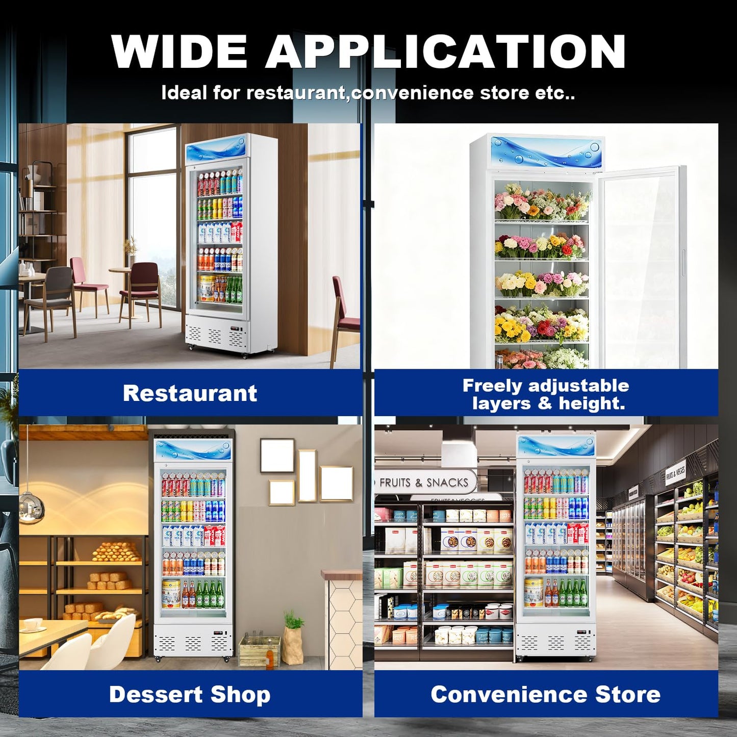 ECEVT 26.8'' W Commercial Beverage Refrigerator, 15 Cu.ft Upright Display Merchandiser Cooler Fridge with LED Light, Adjustable Shelves & Lockable Door for Restaurant Grocery Stores Home, White