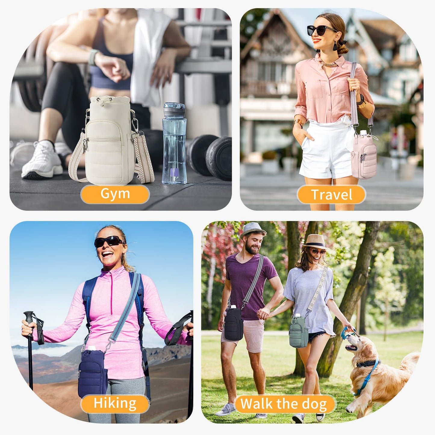 Lexiyat Water Bottle Bag 40 oz Crossbody Water Bottle Holder for Walking Hiking Insulated Compartment Carrier Purse with Adjustable Strap Black