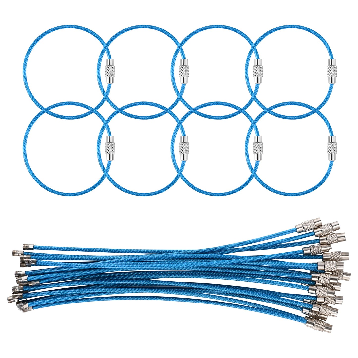 Bidponds 25 Pack Wire Keychain Cable,5.9 Inches Nylon Coated Stainless Steel Key Ring,Luggage Tag Loops,2mm Twist Barrel,Light Blue
