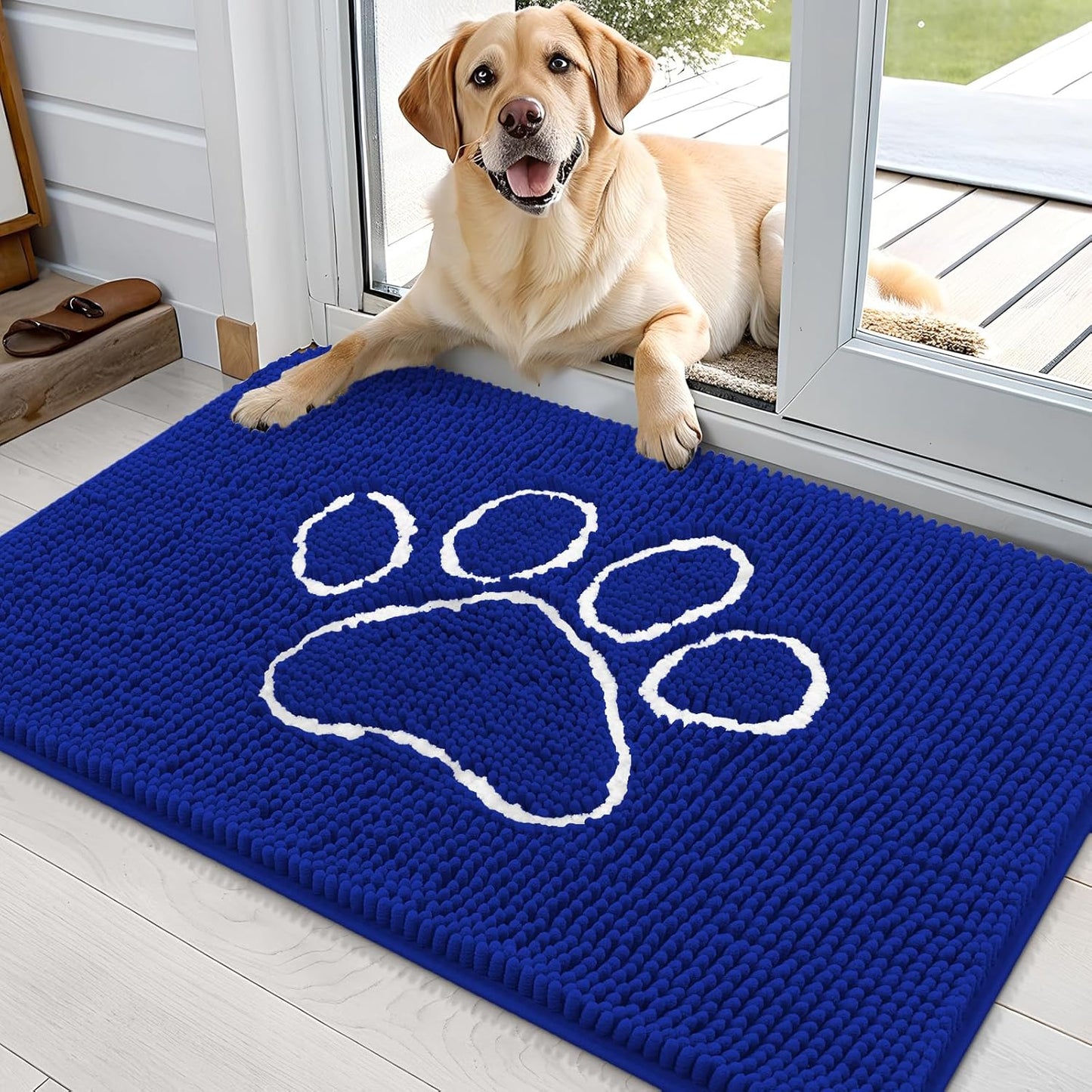 OLANLY Dog Door Mat - Absorbent Muddy Paws Doormat | Non-Slip Chenille, 36x24, Royal Blue
