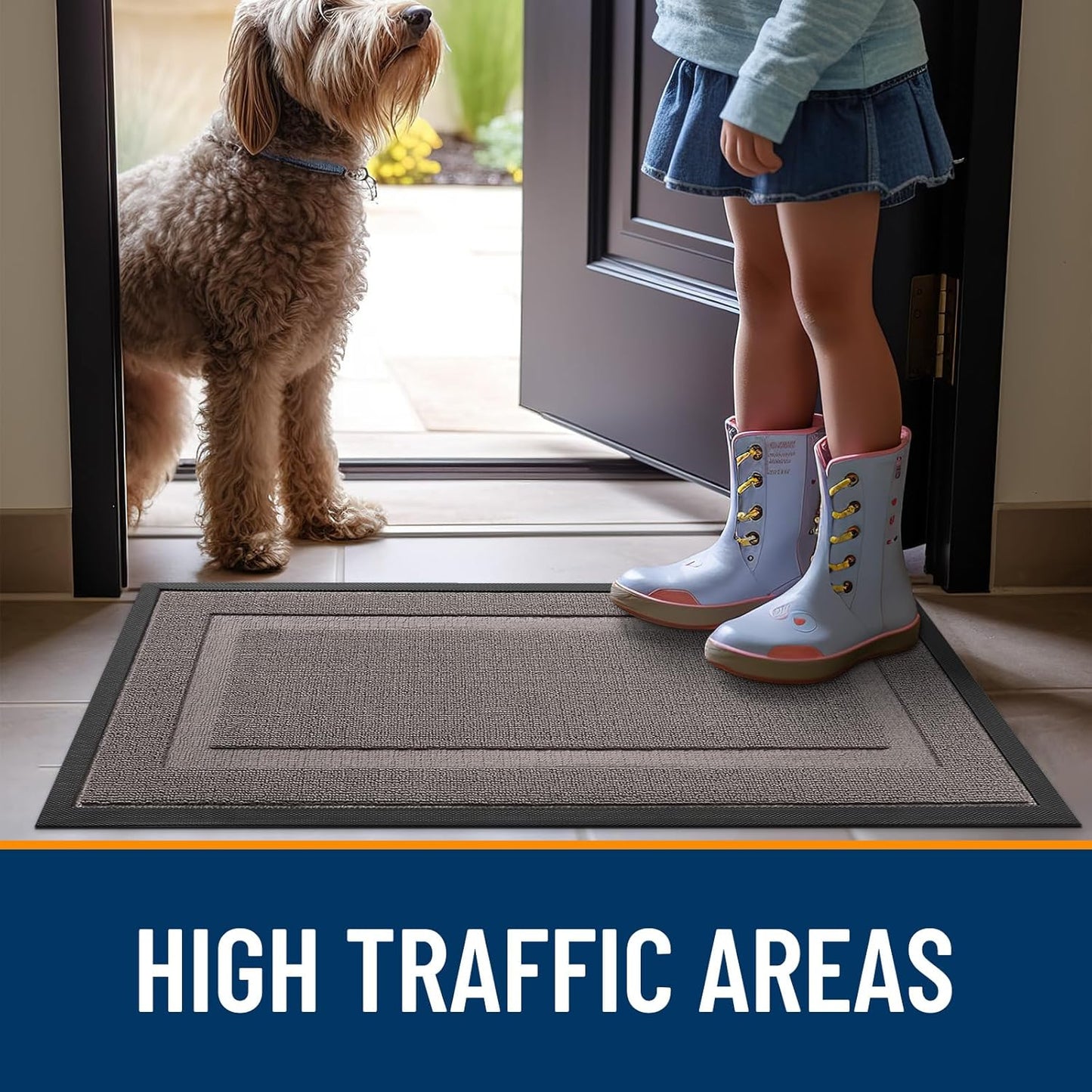 OLANLY Waterproof Front Door Mat - All-Season Indoor/Outdoor Doormat, Easy Clean, 33x21, Taupe