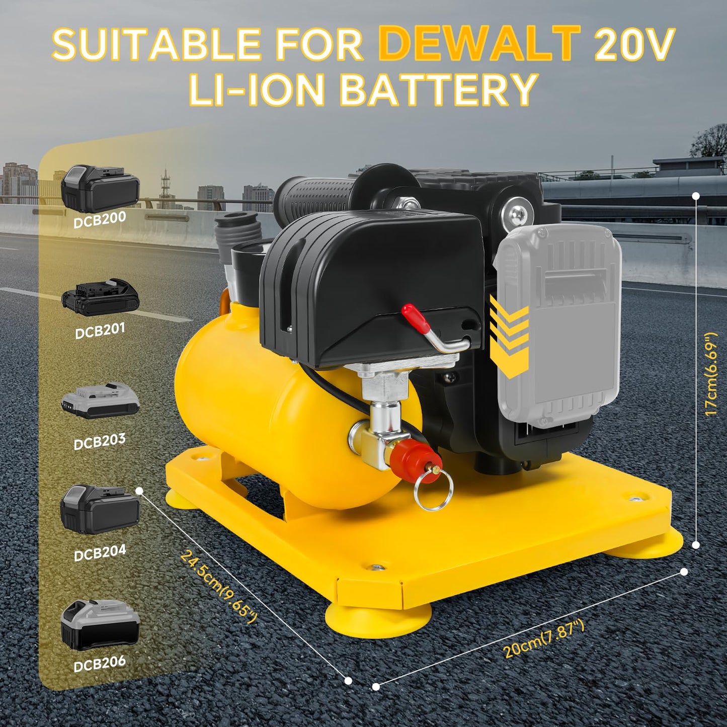 Cordless Air Compressor Compatible with Dewalt 20V Battery, 0.26-Gallon Capacity, Oil-Free, Ultra Quiet Portable Air Compressor, 65 dB Noise Level Electric Air Compressor