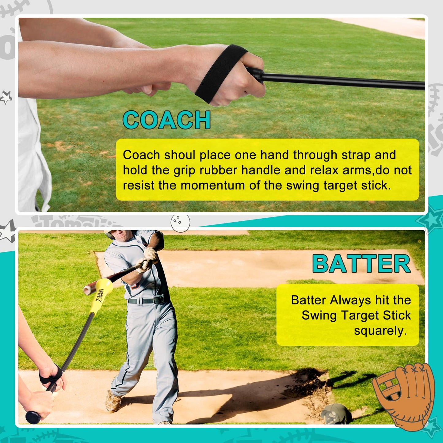 Tomaki Hitting Stick Batting Swing Trainer, Batting Practice Equipment for Baseball and Softball, Ideal One-on-One Coaching Tool for Baseball 54'' (Baseball Swing Trainer)