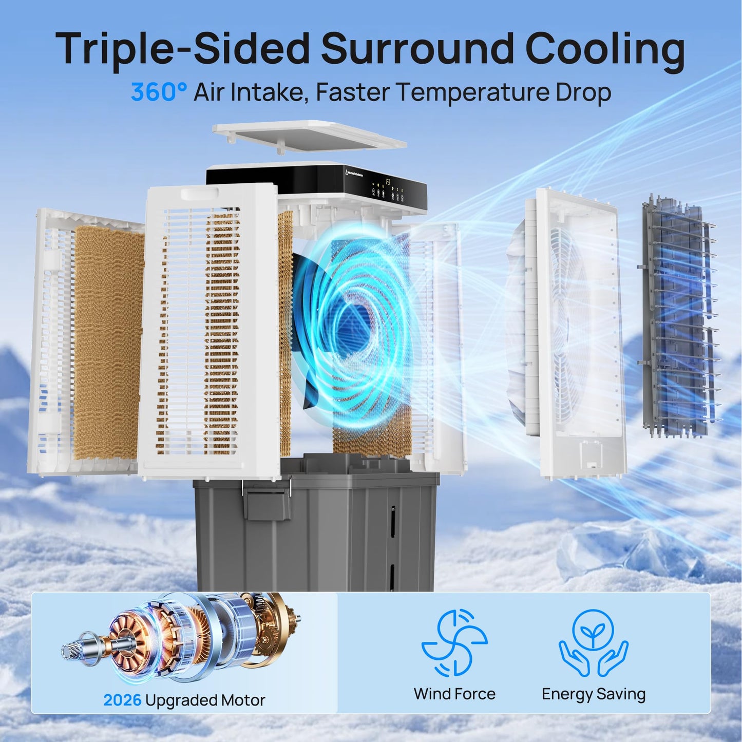 Swamp Cooler, 45" 5100 CFM Evaporative Cooler, 16.5Gal Detachable Water Tank, 4 Ice Packs, 120°Oscillation, 12H Timer, 3-in-1 Evaporative Air Cooler for Outdoor, Patio, Garage, Shop, Industry, ETL