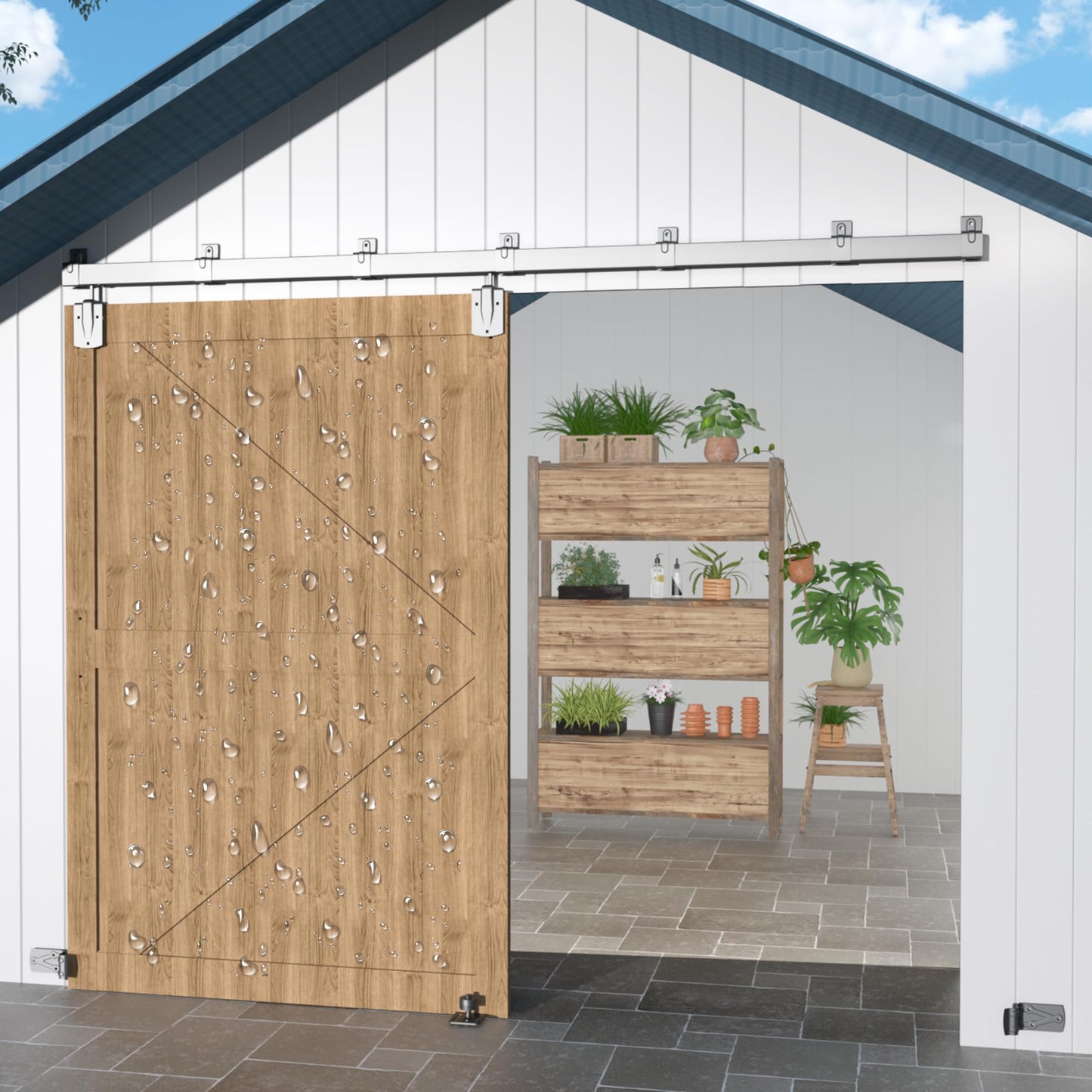 12FT Heavy Duty Exterior Barn Door Hardware Kit, BarnBase Box Rail Door Hardware Kit, Outdoor Hardware Kit for 1 Door(Door not Include), 450 lbs Capacity, Silver