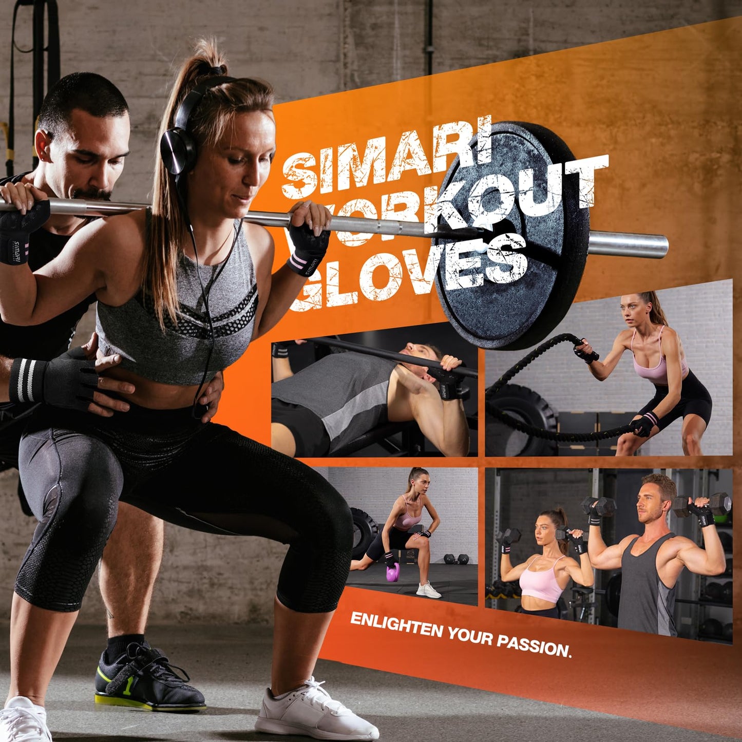 SIMARI Workout Gym Gloves for Men Women, Weight Lifting Gloves with Wrist Wrap Support, SBR Pad Grip for Full Palm Protection, for Exercise, Fitness, Dumbbells, Barbell, Climbing, Fingerless