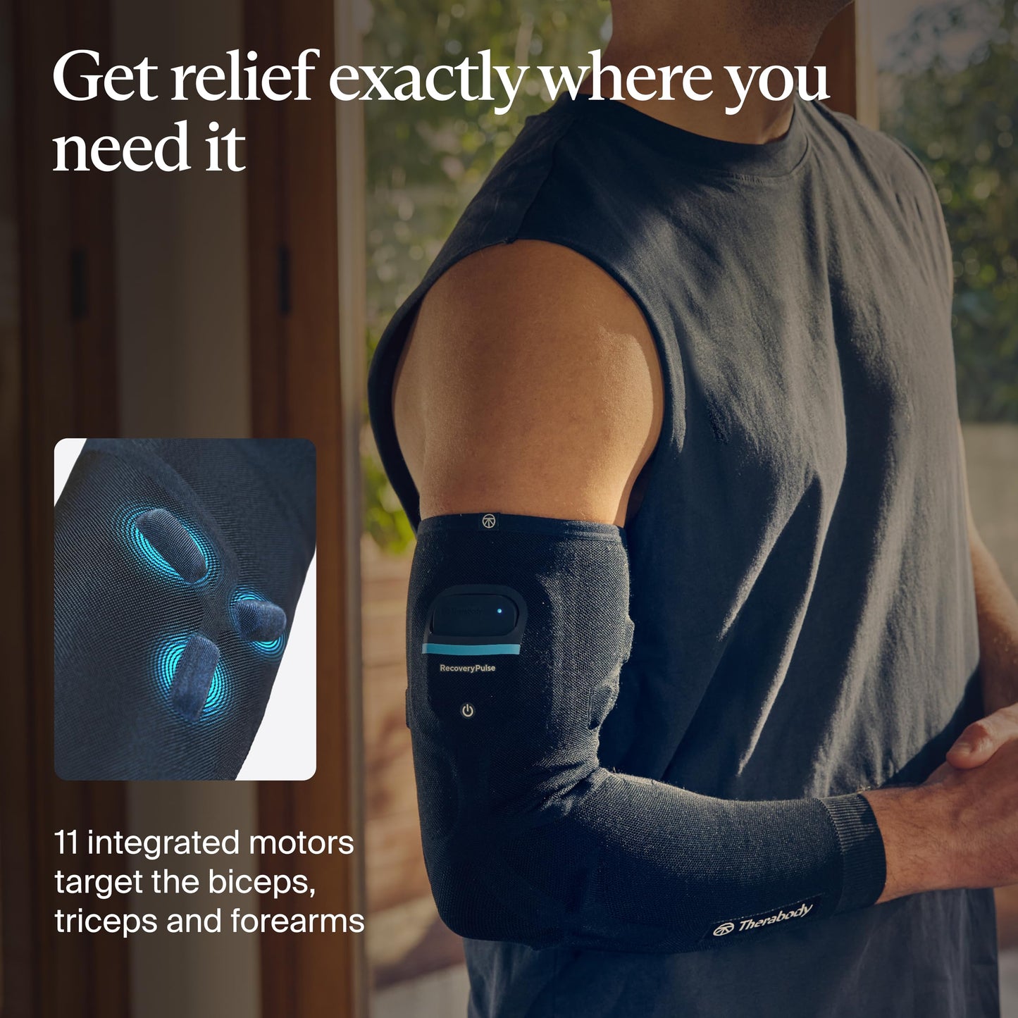 Therabody RecoveryPulse Arm - Compression and Vibration Sleeve for On The Go Relief, Reduce Soreness and Pain in Arms, Increase Flexibility, Circulation and Accelerate Recovery (Large)