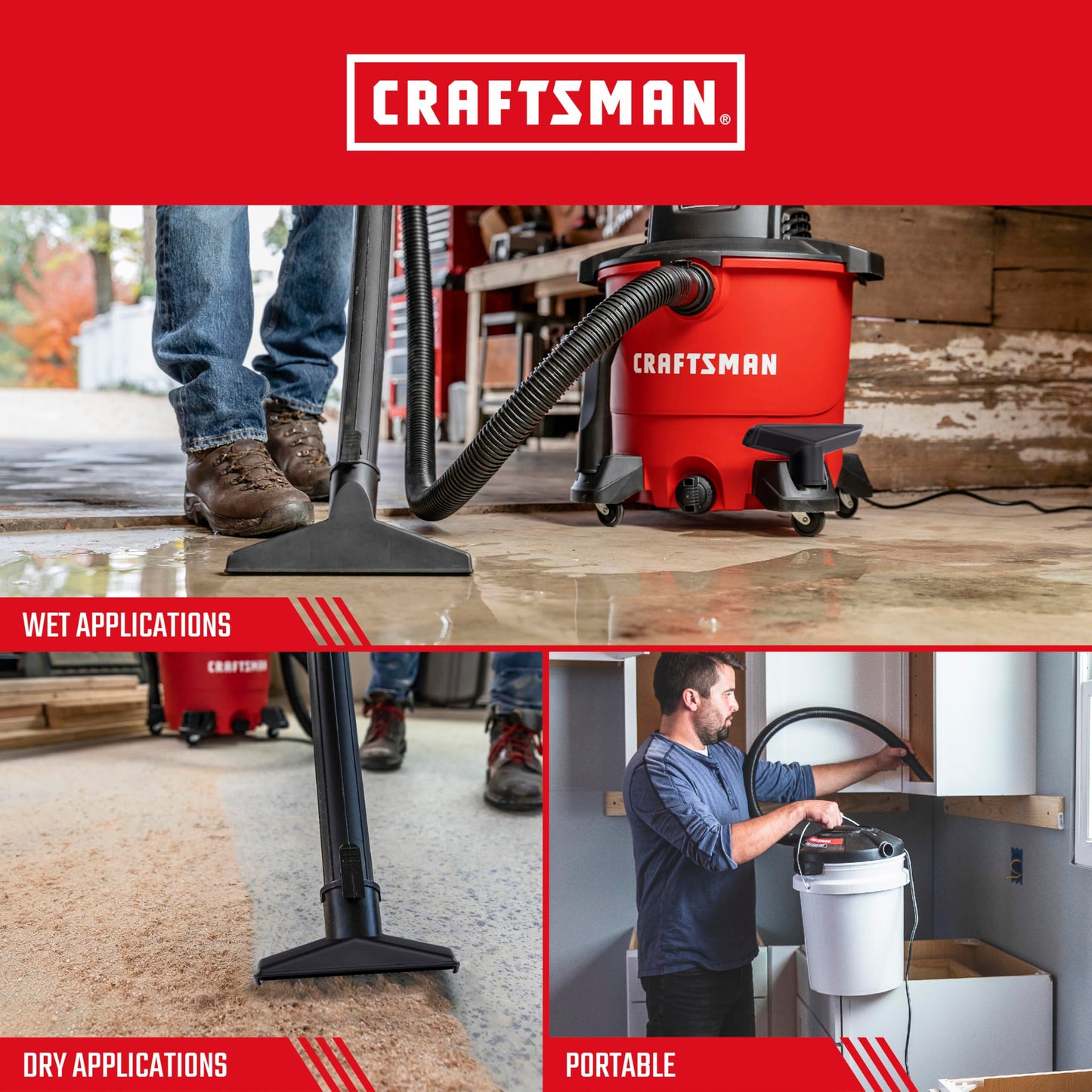 CRAFTSMAN CMXEVBE17590 9 Gallon 4.25 Peak HP Wet Dry Vacuum with Filter, Dust Bag, Hose, Attachments and CRAFTSMAN CMXEVBE17678 1.75 Peak HP Wet Dry Vac Powerhead with Filter Bag and Hose