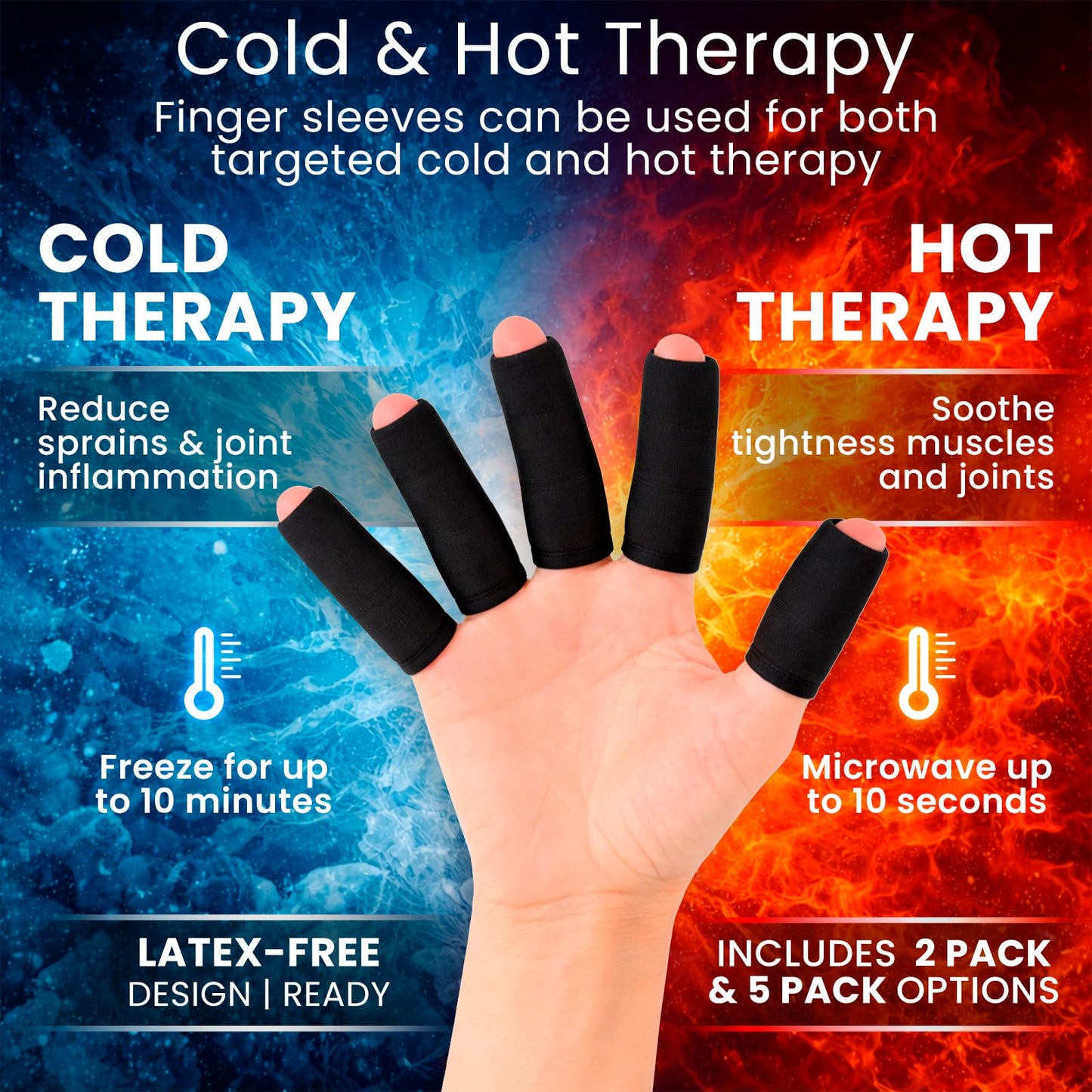 Arctic Flex Finger Ice Pack Sleeve - (5 Pk) Compression Sleeves for Arthritis, Trigger Finger & Pain Relief - Hot and Cold Gel Therapy Treatment for Joints & Thumb - Support Wrap for Swelling