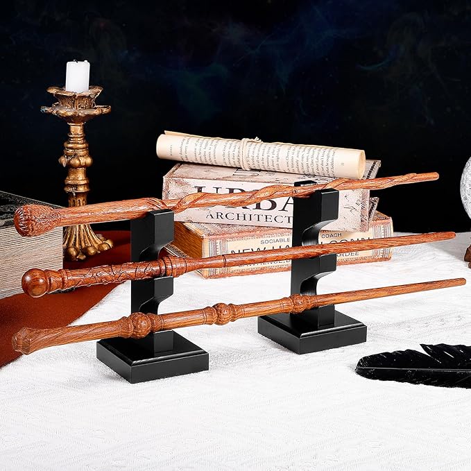 ChampWe Wizard Wand Display Stand Wooden Magic Wands Holder 3 Tiered for Collection Black