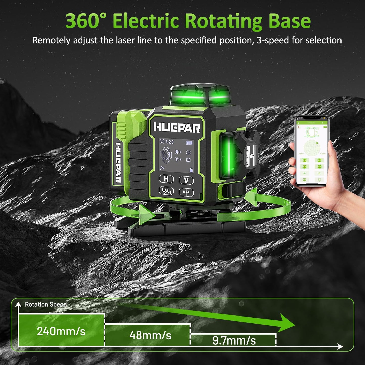 Huepar W04CG 4D Laser Level 360 Self Leveling with 2 Li-ion Batteries, Laser Class: Class II (IEC/EN60825-1/2014), 1mW power output