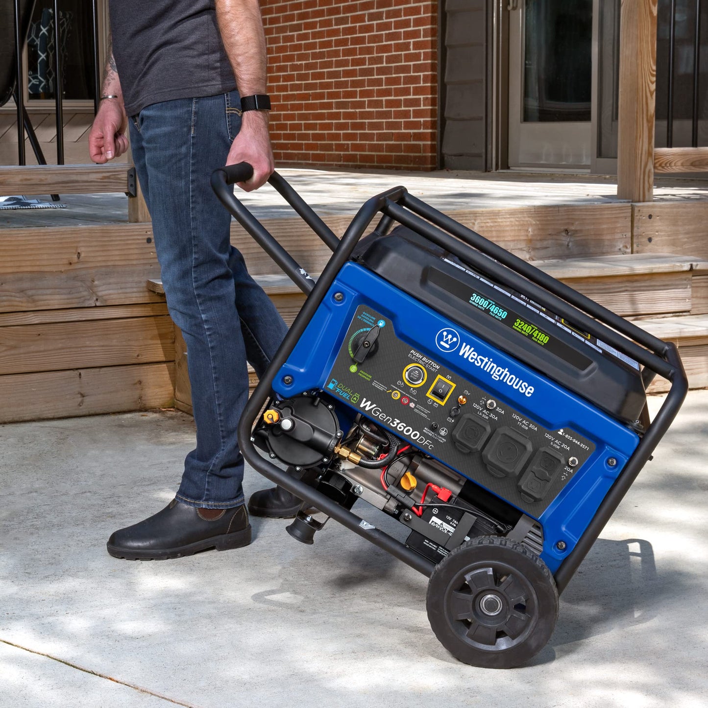Westinghouse 4650 Peak Watt Dual Fuel Portable Generator, Remote Electric Start with Auto Choke, RV Ready 30A Outlet, Gas & Propane Powered, CO Sensor