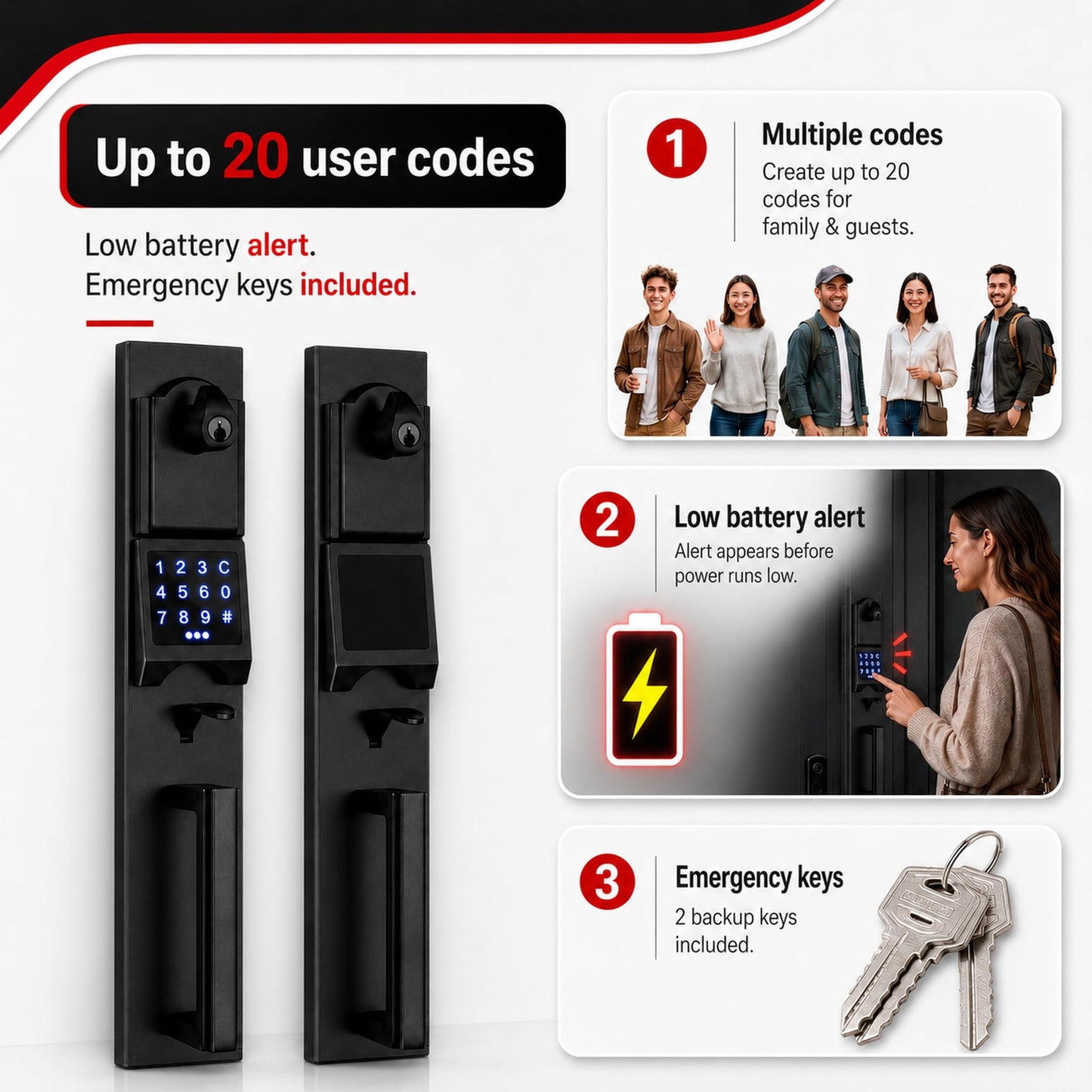 NEWBANG Digital Front Door Handleset with Keypad for Double Doors in Black Finish- Electronic Lockset with Dummy Set