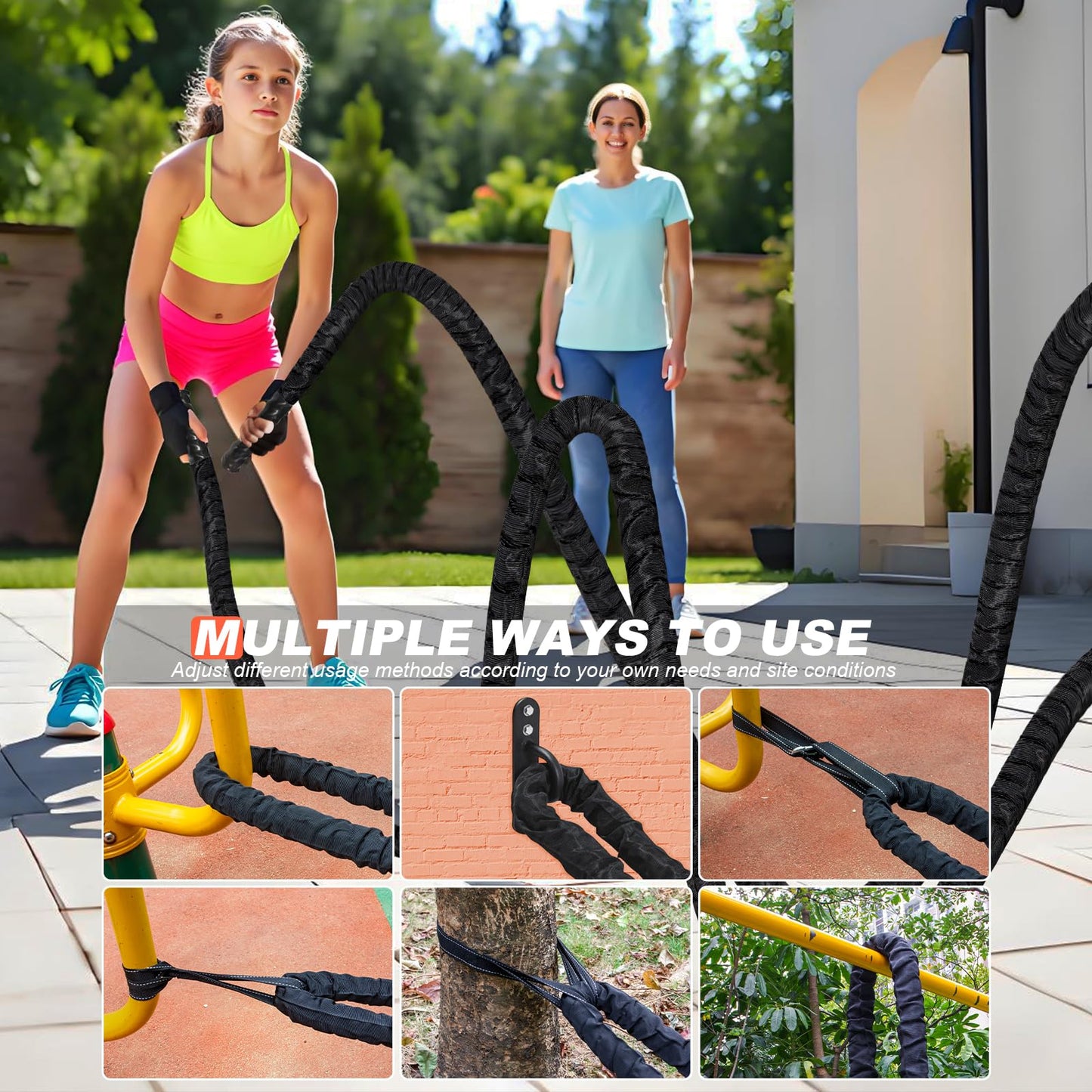 Battle Ropes for Home Gym 1 Inch Diameter 30FT Length Workout Rope Exercise Rope Training Ropes with Protective Sleeve for Kids Men Women Exercise Fitness & Strength Training