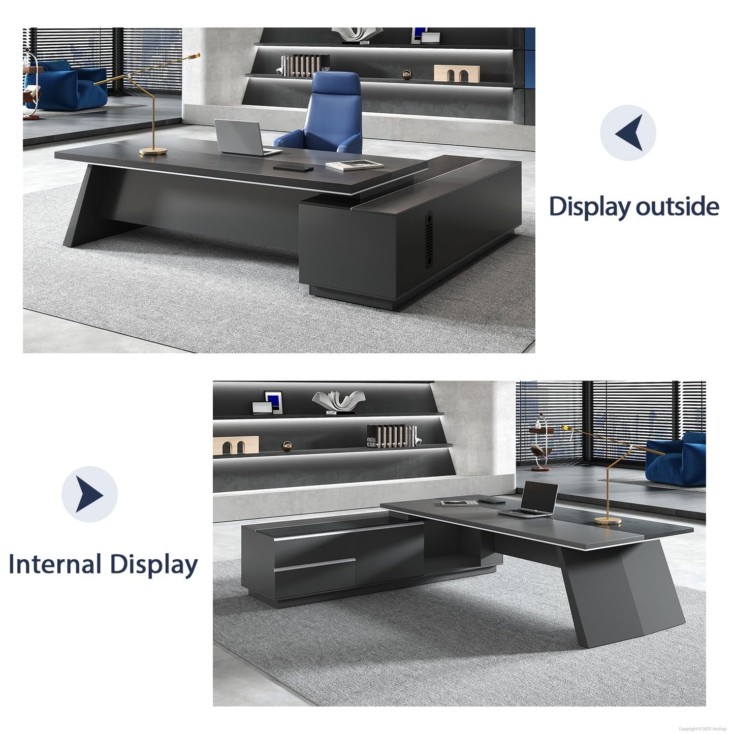 Anzhap 79" L-Shaped Executive Office Desk with Drawers, Enclosed Cabinet, Ventilated CPU Compartment, Built-in Outlets & USB Ports – Home Office Desk (Left Return, 79" L x 63" W x 30" H)