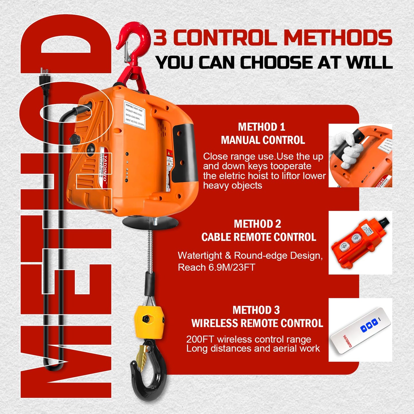 3 in 1 Electric Hoist Winch,1100 lbs 1500W Portable Power Winch Crane, Overload Protection 25ft Lifting Height,Manual, Wired and Wireless Remote Control for Factories, Warehouses, Garages, Etc