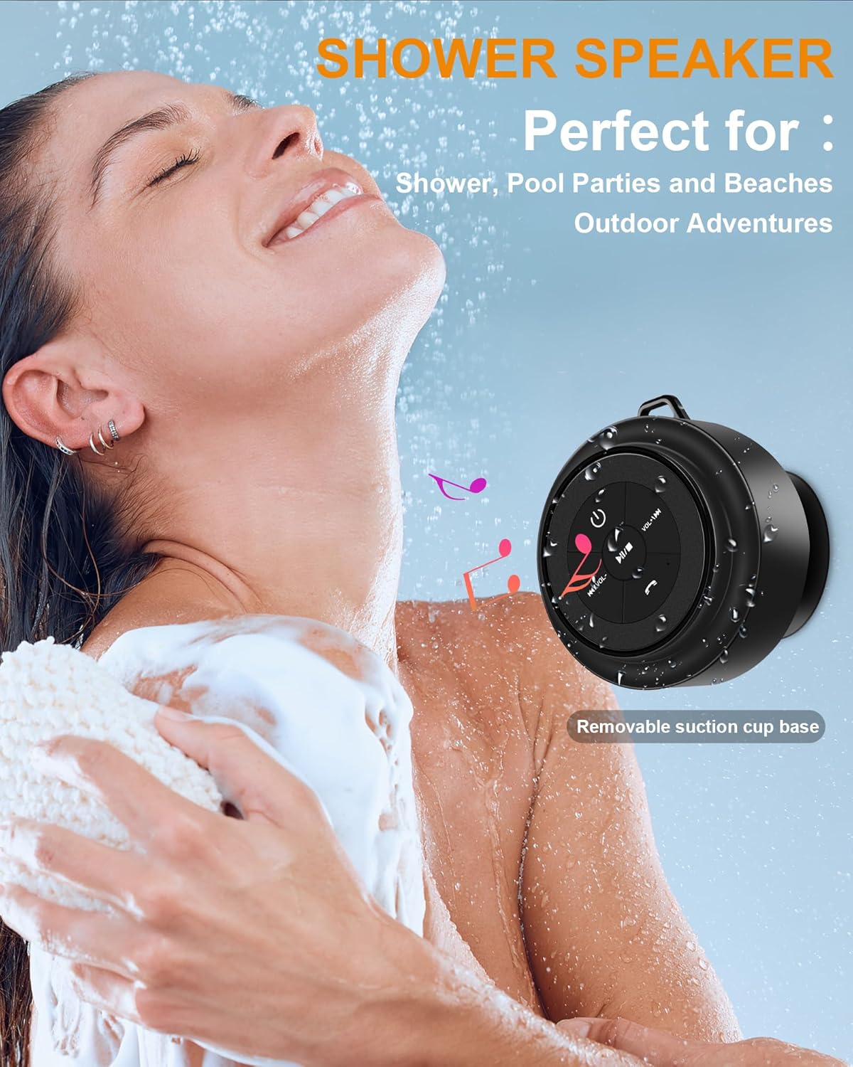 Razobws IP67 Bluetooth Shower Speaker, Portable Bluetooth Speakers, Waterproof Wireless Speaker with Suction Cup