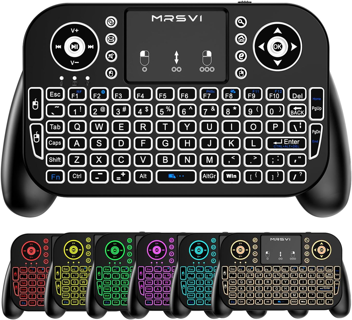 MRSVI Touchpad-2.4GHz Dual-Mode,7-Color PS3, Mini Keyboard with & Bluetooth Backlight, Multimedia Hotkeys