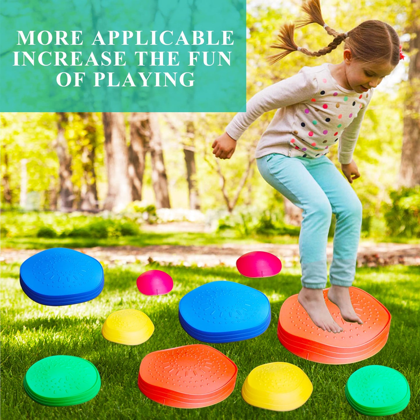 MEANHDAG 10 PCS Balance Stepping Stones for Kids, Obstacle Course Play Outdoor Backyard Activities Equipment Helps Build Children's Coordination and Confidence, Non-Slip Surface and Edging