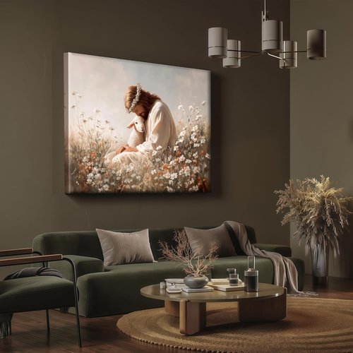 Jesus and the Lamb Canvas Wall Art - Christian Wall Decor with Framed Religious Prints for Home