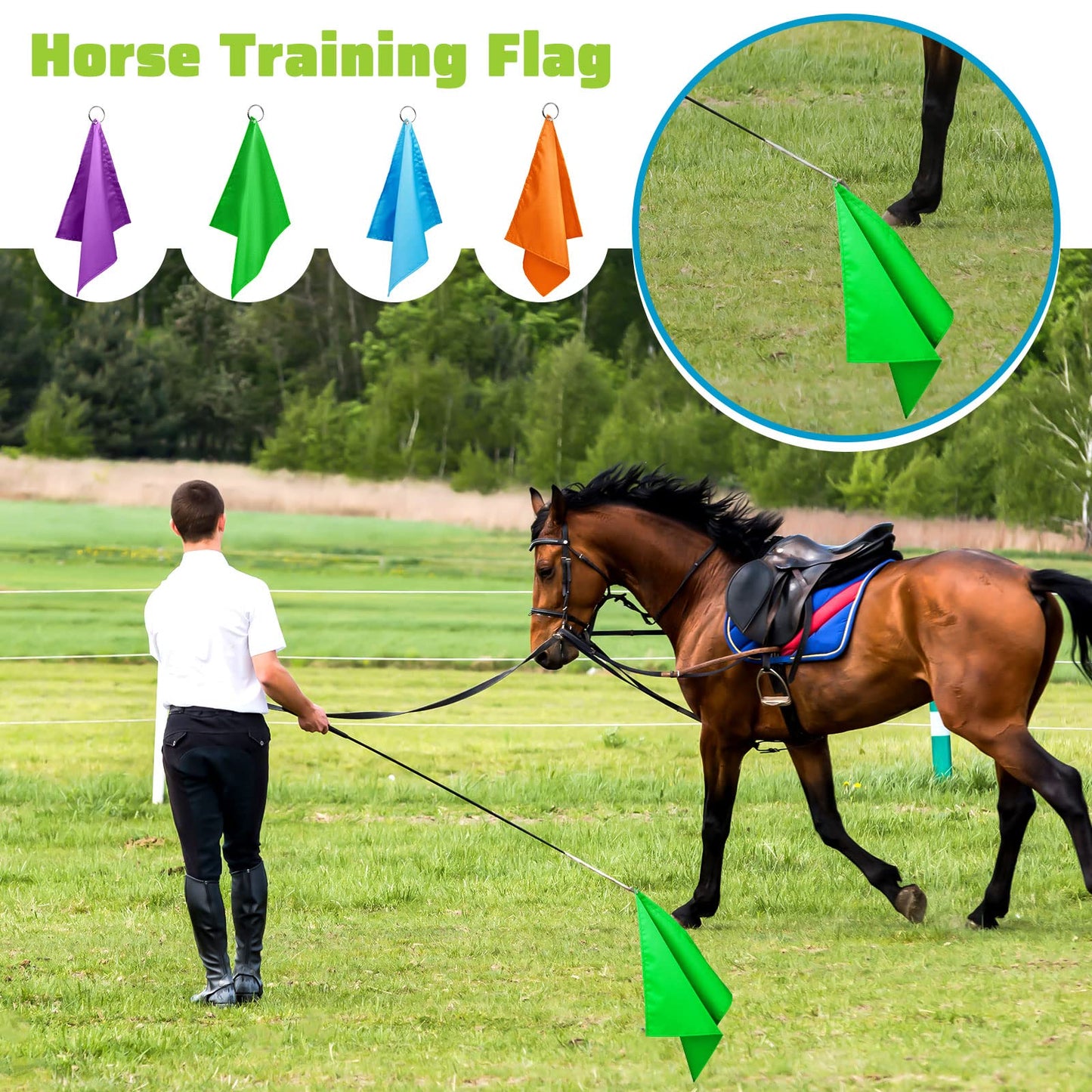 Equestrian Training Flag 4 Pieces Equestrian Training Equipment Nylon Flag with Flagpole(Orange, Green, Purple, Light Blue)