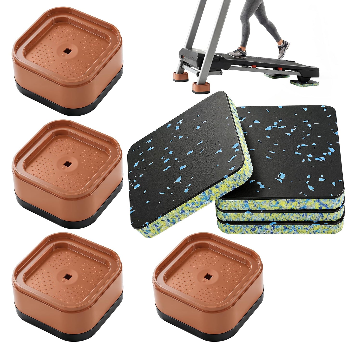 ACOCO Treadmill Incline Riser Blocks and Walking Pad Mat 8 Pcs, Stackable Vibration Pads for Hardwood Floors, Anti-Slip Equipment Base for Home Gym, High Density