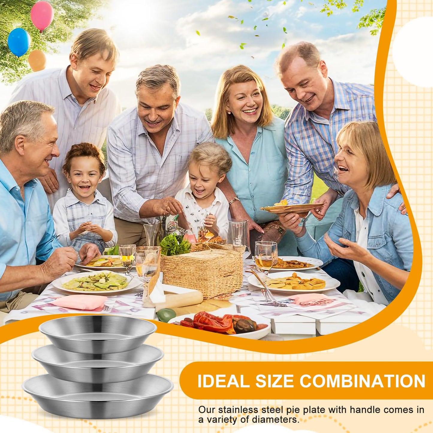 Tobeelec 3 Pcs Stainless Steel Pie Pan Set, Pizza Pan Deep Pie Dish Pie Plate Baking Tray Dishes for Pizza Baking Serving Oven Grill, 3 Sizes