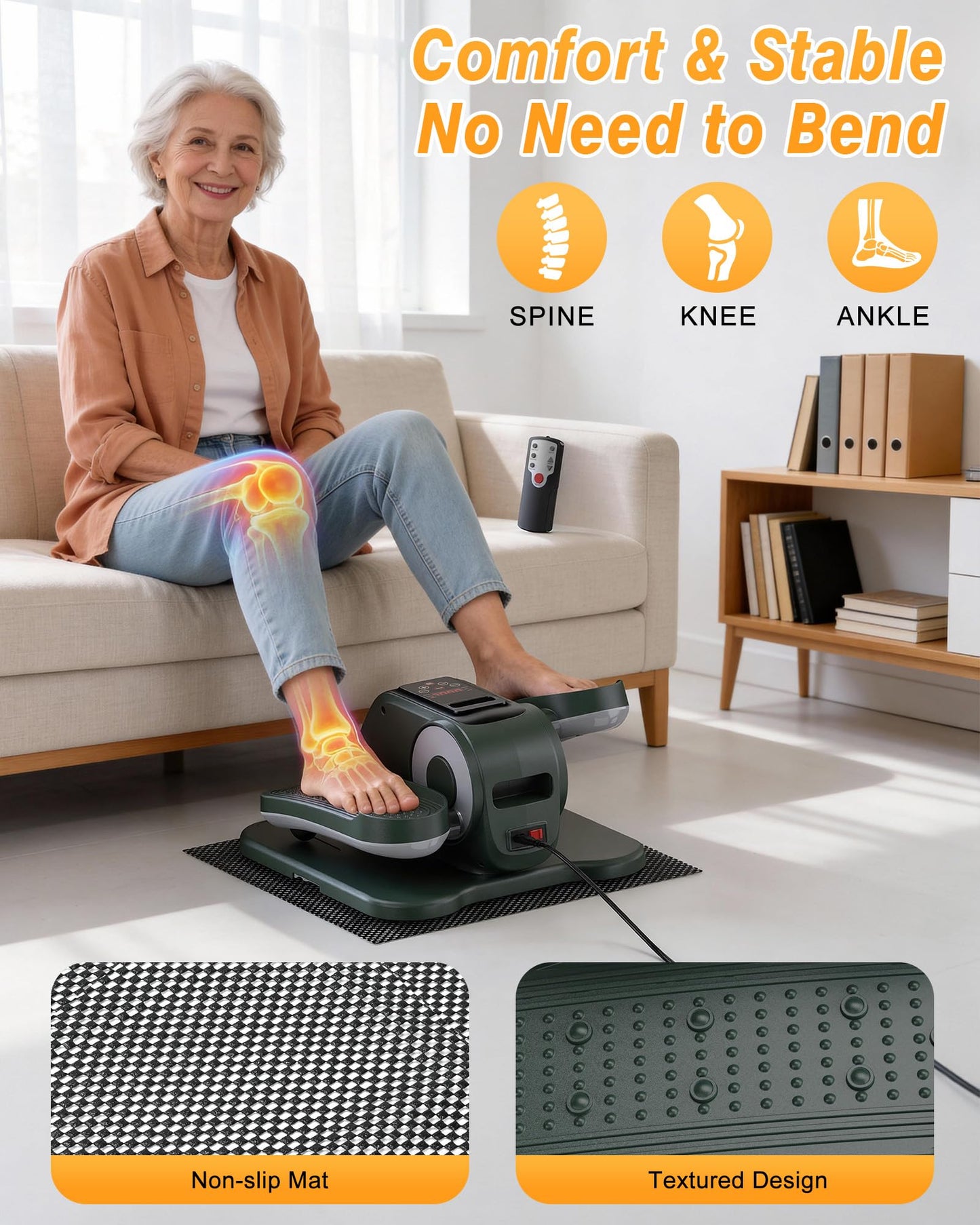 VIVURN-Upgraded Under Desk Elliptical 12 Speeds Forward & Reverse Manual & Auto Mode, Electric Leg Exerciser As Seen on TV for Seniors with Non-Slip Mat Quiet Smooth for Home Office, Gift for Mom Dad