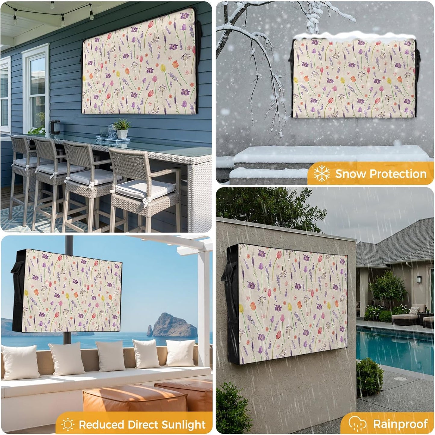 EZON-CH 40-43 inch Outdoor TV Cover Vase Tulip Lavender Florals Plants Weatherproof TV Screen Protector Outdoor TV