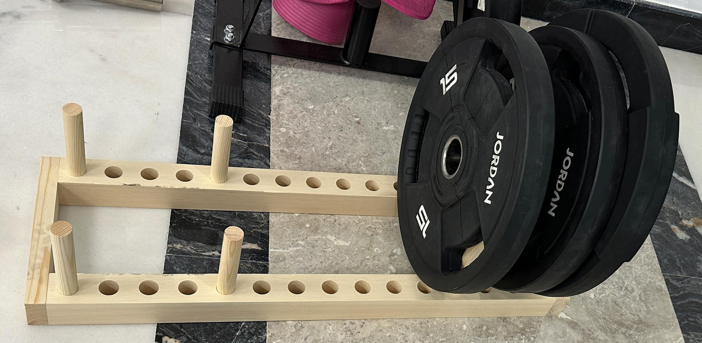 MAUMI Wooden Weight Plate Rack – Olympic Weight Plate Holder & Storage Stand – Bumper Plate Organizer – Horizontal Weight Tree for Home Gym – Weight Plate Storage Rack