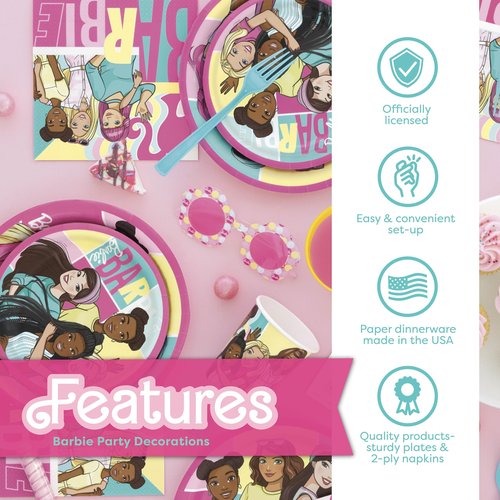 Barbie Birthday Party Decorations for Party | Serves 16 Guests | Balloons, Banner, Tablecloth, Plates, Napkins, Sticker | Officially Licensed