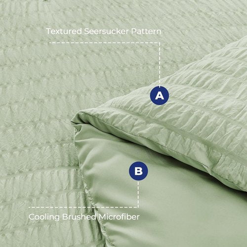 HYMOKEGE California King Comforter Set - Light Green Seersucker 7-Piece Luxury Bedding Set